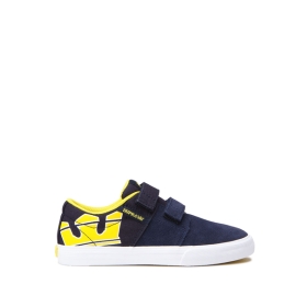 Supra Kids STACKS II VULC VELCRO Low Top Shoes Navy/Yellow/white | US-57998